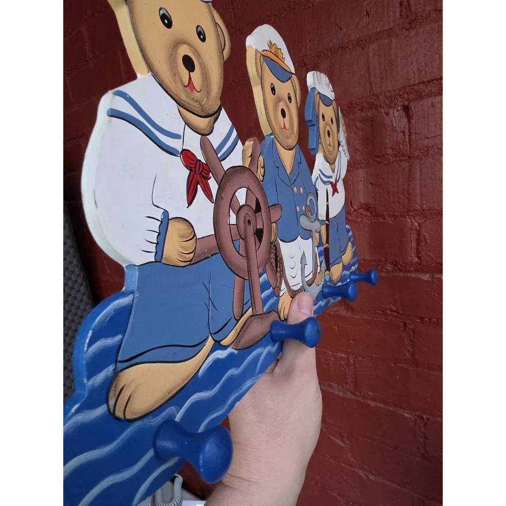 Vintage Santini Sailor Bears Italy Style 4 Wall Clothe Hooks Wooden Hand Painted